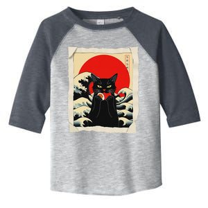 Black Cat Eating Sushi Anime Cat Toddler Fine Jersey T-Shirt