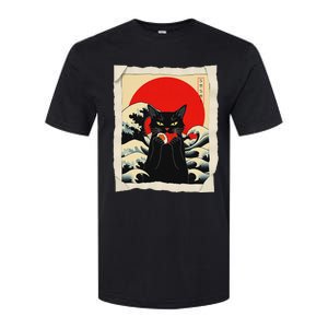 Black Cat Eating Sushi Anime Cat Softstyle CVC T-Shirt