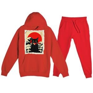 Black Cat Eating Sushi Anime Cat Premium Hooded Sweatsuit Set