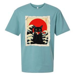 Black Cat Eating Sushi Anime Cat Sueded Cloud Jersey T-Shirt