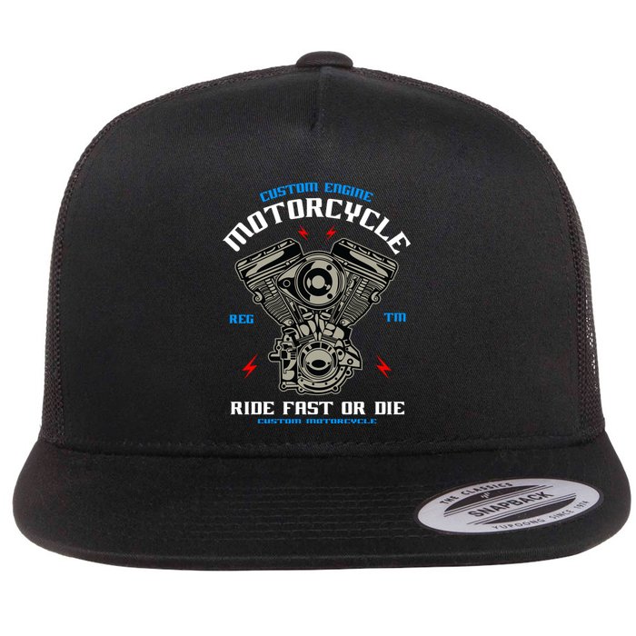 Bike Custom Engine Mechanics Gift Flat Bill Trucker Hat