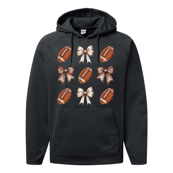 Brown Coquette Football Football Mom Sports Mom Performance Fleece Hoodie