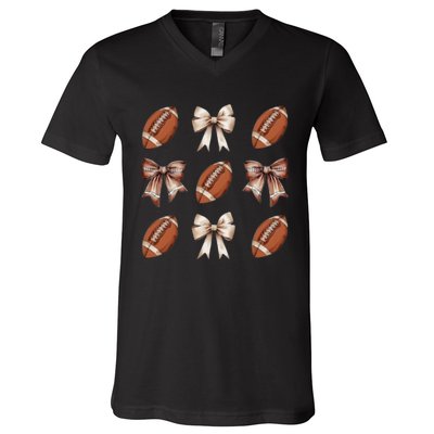 Brown Coquette Football Football Mom Sports Mom V-Neck T-Shirt