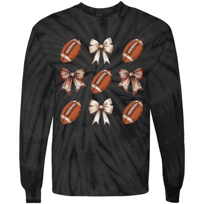 Brown Coquette Football Football Mom Sports Mom Tie-Dye Long Sleeve Shirt