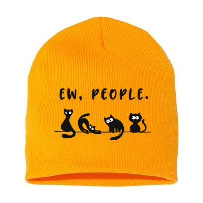 Black Ca Funny Ew People Meowy Cat Lovers Gift Short Acrylic Beanie