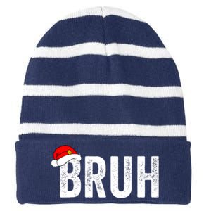 Bruh Christmas Funny Christmas Striped Beanie with Solid Band