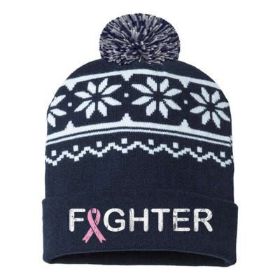 Breast Cancer Fighter World Cancer Day Pink Ribbon USA-Made Snowflake Beanie