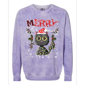 Black Cat Funny Xmas Light Kawaii Cat Lovers Merry Christmas Gift Colorblast Crewneck Sweatshirt