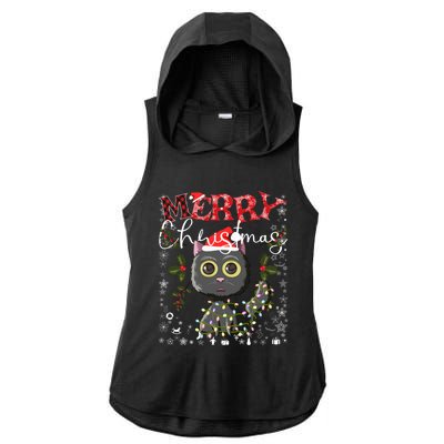 Black Cat Funny Xmas Light Kawaii Cat Lovers Merry Christmas Gift Ladies PosiCharge Tri-Blend Wicking Draft Hoodie Tank