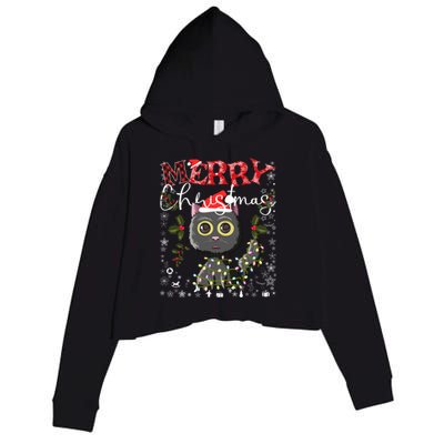 Black Cat Funny Xmas Light Kawaii Cat Lovers Merry Christmas Gift Crop Fleece Hoodie