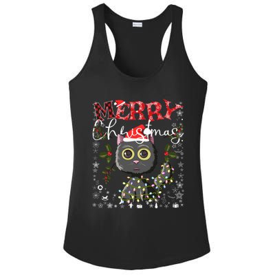 Black Cat Funny Xmas Light Kawaii Cat Lovers Merry Christmas Gift Ladies PosiCharge Competitor Racerback Tank