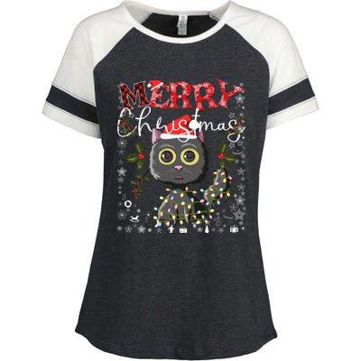 Black Cat Funny Xmas Light Kawaii Cat Lovers Merry Christmas Gift Enza Ladies Jersey Colorblock Tee