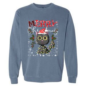 Black Cat Funny Xmas Light Kawaii Cat Lovers Merry Christmas Gift Garment-Dyed Sweatshirt