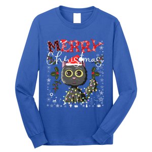 Black Cat Funny Xmas Light Kawaii Cat Lovers Merry Christmas Gift Long Sleeve Shirt