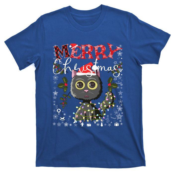 Black Cat Funny Xmas Light Kawaii Cat Lovers Merry Christmas Gift T-Shirt