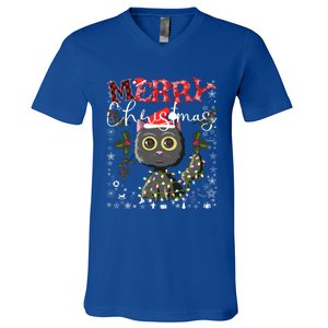 Black Cat Funny Xmas Light Kawaii Cat Lovers Merry Christmas Gift V-Neck T-Shirt