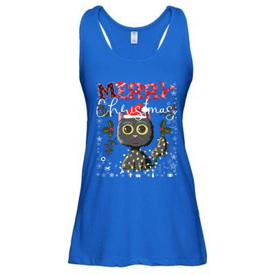 Black Cat Funny Xmas Light Kawaii Cat Lovers Merry Christmas Gift Ladies Essential Flowy Tank