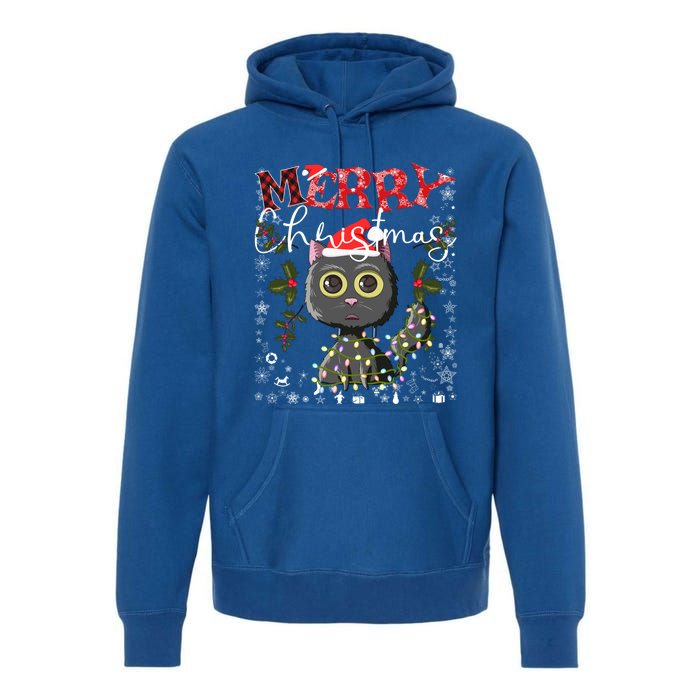 Black Cat Funny Xmas Light Kawaii Cat Lovers Merry Christmas Gift Premium Hoodie