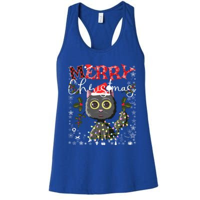 Black Cat Funny Xmas Light Kawaii Cat Lovers Merry Christmas Gift Women's Racerback Tank