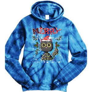 Black Cat Funny Xmas Light Kawaii Cat Lovers Merry Christmas Gift Tie Dye Hoodie