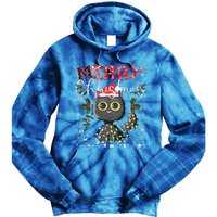 Black Cat Funny Xmas Light Kawaii Cat Lovers Merry Christmas Gift Tie Dye Hoodie