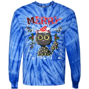 Black Cat Funny Xmas Light Kawaii Cat Lovers Merry Christmas Gift Tie-Dye Long Sleeve Shirt