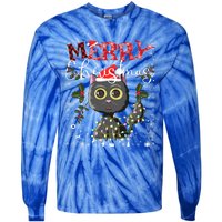 Black Cat Funny Xmas Light Kawaii Cat Lovers Merry Christmas Gift Tie-Dye Long Sleeve Shirt