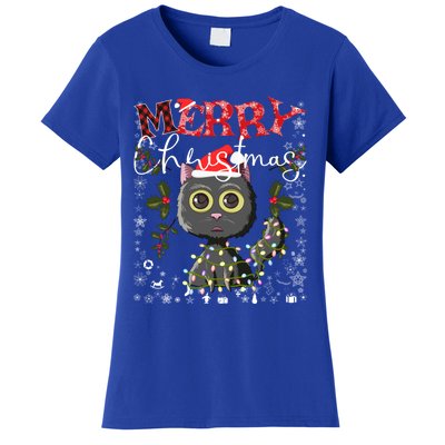 Black Cat Funny Xmas Light Kawaii Cat Lovers Merry Christmas Gift Women's T-Shirt