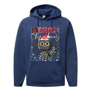 Black Cat Funny Xmas Light Kawaii Cat Lovers Merry Christmas Gift Performance Fleece Hoodie