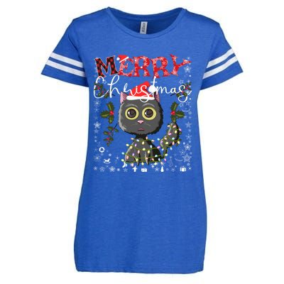 Black Cat Funny Xmas Light Kawaii Cat Lovers Merry Christmas Gift Enza Ladies Jersey Football T-Shirt