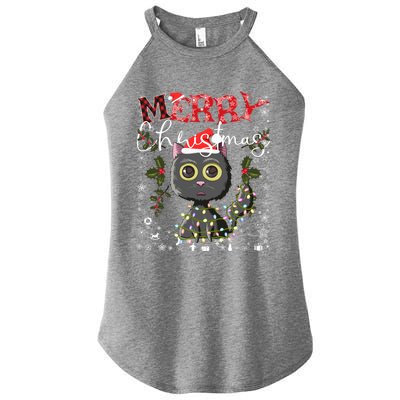 Black Cat Funny Xmas Light Kawaii Cat Lovers Merry Christmas Gift Women's Perfect Tri Rocker Tank