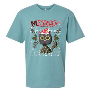 Black Cat Funny Xmas Light Kawaii Cat Lovers Merry Christmas Gift Sueded Cloud Jersey T-Shirt