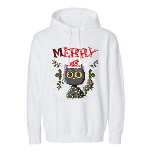 Black Cat Funny Xmas Light Kawaii Cat Lovers Merry Christmas Gift Garment-Dyed Fleece Hoodie