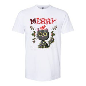 Black Cat Funny Xmas Light Kawaii Cat Lovers Merry Christmas Gift Softstyle CVC T-Shirt