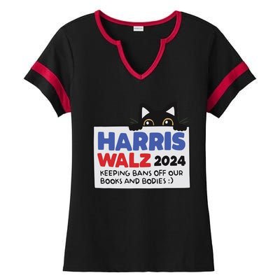 Black Cat Funny Harris Keeping Bans Off Our Books And Bodies Ladies Halftime Notch Neck Tee