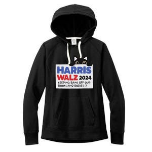 Black Cat Funny Harris Keeping Bans Off Our Books And Bodies Women's Fleece Hoodie