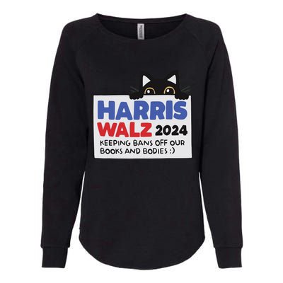 Black Cat Funny Harris Keeping Bans Off Our Books And Bodies Womens California Wash Sweatshirt