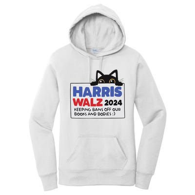 Black Cat Funny Harris Keeping Bans Off Our Books And Bodies Women's Pullover Hoodie