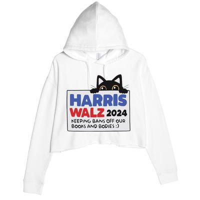 Black Cat Funny Harris Keeping Bans Off Our Books And Bodies Crop Fleece Hoodie