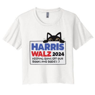 Black Cat Funny Harris Keeping Bans Off Our Books And Bodies Women's Crop Top Tee