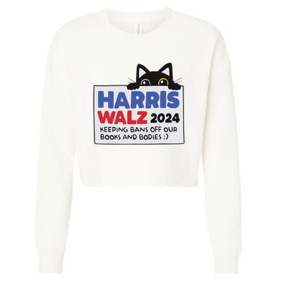 Black Cat Funny Harris Keeping Bans Off Our Books And Bodies Cropped Pullover Crew