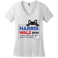 Black Cat Funny Harris Keeping Bans Off Our Books And Bodies Women's V-Neck T-Shirt