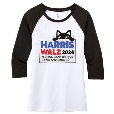 Black Cat Funny Harris Keeping Bans Off Our Books And Bodies Women's Tri-Blend 3/4-Sleeve Raglan Shirt