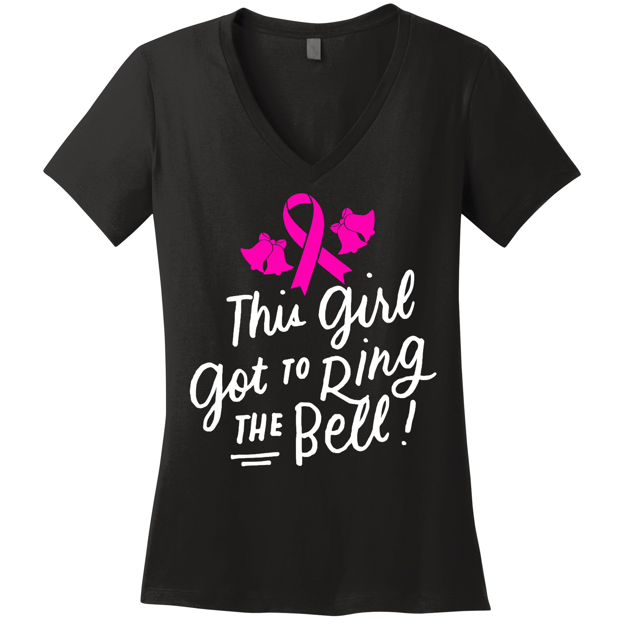 Breast Cancer Funny This Girl Got To Ring The Bell Chemo Grad Women's V-Neck T-Shirt