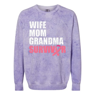 Breast Cancer Fighter  Wife Mom Grandma Survivor Colorblast Crewneck Sweatshirt