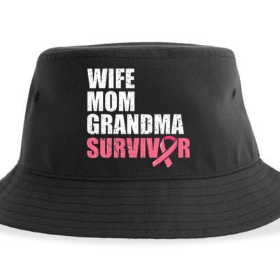 Breast Cancer Fighter  Wife Mom Grandma Survivor Sustainable Bucket Hat