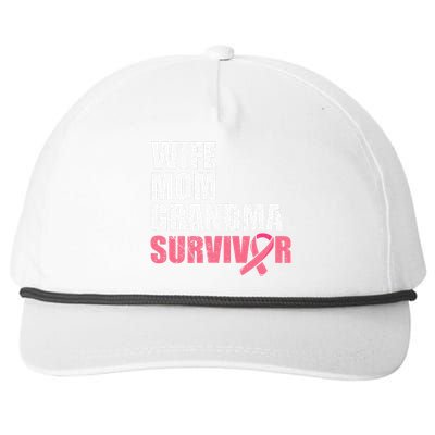 Breast Cancer Fighter  Wife Mom Grandma Survivor Snapback Five-Panel Rope Hat