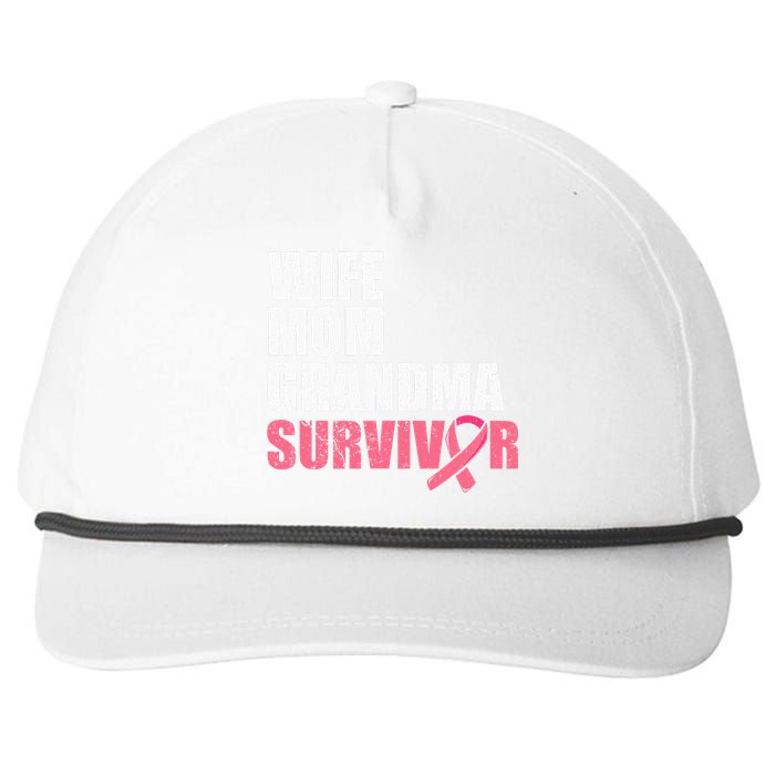 Breast Cancer Fighter  Wife Mom Grandma Survivor Snapback Five-Panel Rope Hat