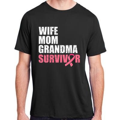 Breast Cancer Fighter  Wife Mom Grandma Survivor Adult ChromaSoft Performance T-Shirt