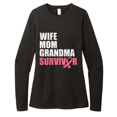 Breast Cancer Fighter  Wife Mom Grandma Survivor Womens CVC Long Sleeve Shirt